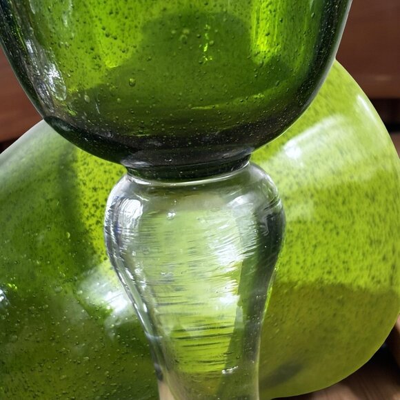 Vintage Blown Glass Goblet Set – Green Glassware Clear Stems (Pair) - Picture 4 of 10